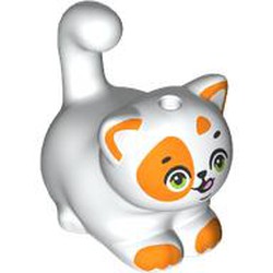 LEGO part 2652pr0003 Animal, Cat, Chubby with orange Face, Toes, Medium Blue/Lime Eyes print in White