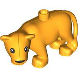 LEGO part 53908pr0002 Duplo Animal Lion Adult Female with Head turned Left with Black Eyes print in Flame Yellowish Orange/ Bright Light Orange