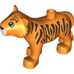 LEGO part 64152pr0002 Duplo Animal Tiger Adult New Style, Semi-circular Eyes Print in Bright Orange/ Orange