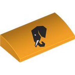 LEGO part 88930pr0035 Slope Brick Curved 2 x 4 x 2/3 No Studs with Black Elephant Head print in Flame Yellowish Orange/ Bright Light Orange