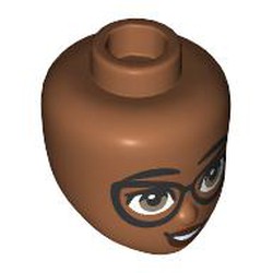 LEGO part 92198pr0050 Minidoll Head with print in Sienna Brown