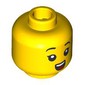Minifig Head, Black Eyes, Eyelashes, Open Mouth Smile, Dark Turquoise Hearing Aid