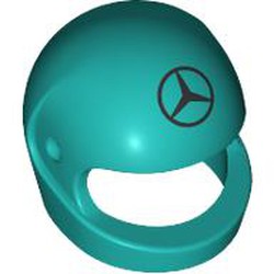 LEGO part 2446pr0060 Helmet, Standard with Mercedes Logo print in Bright Bluish Green/ Dark Turquoise