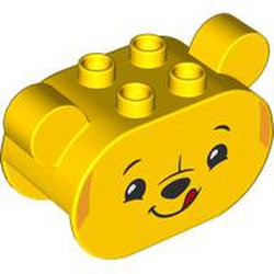 LEGO part 72133pr0003 Duplo Brick 2 x 4 x 2 Rounded Ends with Ears and Pooh Print in Bright Yellow/ Yellow