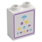 Duplo Brick 1 x 2 x 2 with Medium Lavender Border, Medium Azure/Lavender/Yellow Umbrellas, Houses, Hearts, Stars print