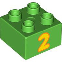 LEGO part 3437pr0206 Duplo Brick 2 x 2 with print in Bright Green