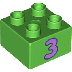 LEGO part 3437pr0205 Duplo Brick 2 x 2 with print in Bright Green