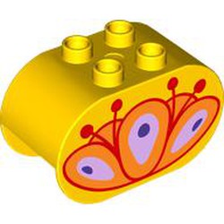 LEGO part 4198pr0052 Duplo Brick 2 x 4 x 2 Rounded Ends Dual Sided with Print in Bright Yellow/ Yellow