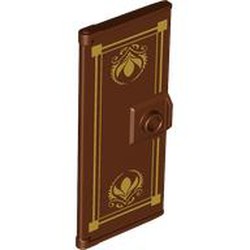 LEGO part 80683pr0002 Door 3 x 6 with Gold Decorations print in Reddish Brown