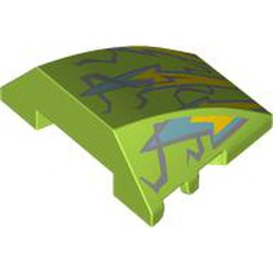 LEGO part 64225pr0022 Wedge Curved 4 x 3 No Studs with print in Bright Yellowish Green/ Lime