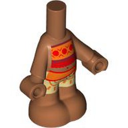 LEGO part 65224pr0025 Microdoll Body Pants with Red/Orange Top, Tan Pants print in Sienna Brown