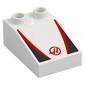 Duplo Brick 3 x 2 Slope 33° with Black and Red Panels, Red 'H' in Circle Print