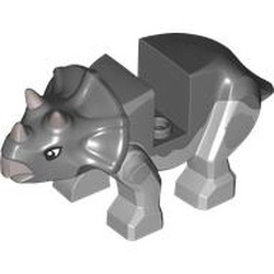 LEGO part 67456pr0001 Animal, Dinosaur, Triceratops Small with Light Bluish Grey Legs, Horns, Mouth, Black Eyes print in Dark Stone Grey / Dark Bluish Gray