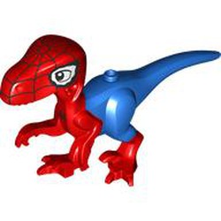 LEGO part 109581pr0001 Animal, Dinosaur, Spider-Raptor with Red Arms, Legs, Head, Black Spider-Webs print in Bright Blue/ Blue