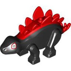 LEGO part 109758pr0001 Animal, Dinosaur, Stegosaurus Small with Red Spikes, Eyes print in Bright Red/ Red