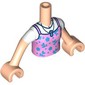 Minidoll Torso Girl with Light Nougat Arms and Hands with Bright Pink Top, Medium Blue Flowers, Music Note Pendant, White Shirt print