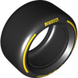 LEGO part 4410pr0001 Tyre 81.6 x 44 Slick with Yellow 'PIRELLI', 'P ZERO' print in Black