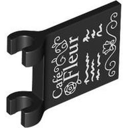 LEGO part 80326pr0022 Flag 2 x 2 Square with Chalk Board, 'Café Fleur', Menu print in Black