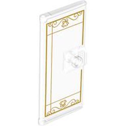 LEGO part 80683pr0003 Door 3 x 6 with Gold Window Lines print in Transparent/ Trans-Clear