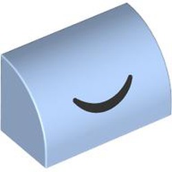 LEGO part 37352pr0033 Brick Curved 1 x 2 x 1 No Studs with Black Smile print in Light Royal Blue/ Bright Light Blue