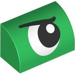 LEGO part 37352pr0011 Brick Curved 1 x 2 x 1 No Studs with Eye, Looking Right, Angry print in Dark Green/ Green