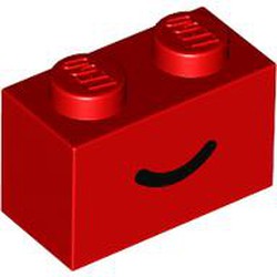 LEGO part 3004pr0103 Brick 1 x 2 with Black Curved Line / Smile print in Bright Red/ Red