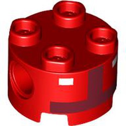 LEGO part 17485pr0012 Brick Round 2 x 2 with Pin Holes with print in Bright Red/ Red