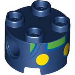 LEGO part 17485pr0014 Brick Round 2 x 2 with Pin Holes with print in Earth Blue/ Dark Blue