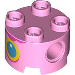 LEGO part 17485pr0016 Brick Round 2 x 2 with Pin Holes with print in Light Purple/ Bright Pink