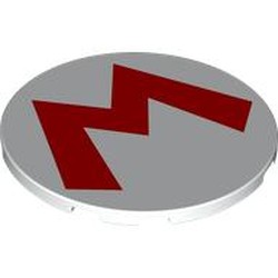 LEGO part 7212pr0001 Tile Round 6 x 6 with Red 'M' print in White