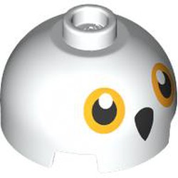 LEGO part 3262pr0005 Brick Round 2 x 2 Dome Top with Bright Light Orange Eyes, Black Beak print (Hedwig) in White