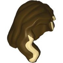 LEGO part 85974pr0009 Hair Mid-Length with Part over Front of Right Shoulder with Tan Streak print in Dark Brown