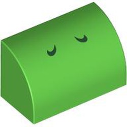 LEGO part 37352pr0003 Brick Curved 1 x 2 x 1 No Studs with Dark Green Lines (Yoshi Nostrils) Print in Bright Green