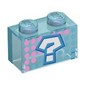 Brick 1 x 2 without Bottom Tube with Dark Azure '?', Dark Pink/Dark Turquoise Dots print