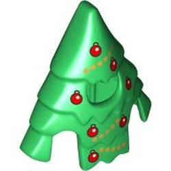 LEGO part 7184pr0001 Costume Tree with Red Christmas Balls, Gold Streamers print in Dark Green/ Green
