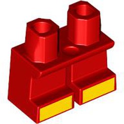 LEGO part 41879apr0001 Legs Short with Yellow Toes print in Bright Red/ Red