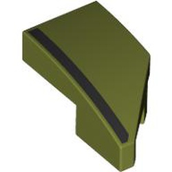 LEGO part 29120pr9997 Slope Curved 2 x 1 with Stud Notch Left with Black Stripe print in Olive Green