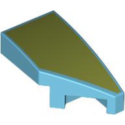 LEGO part 29119pr9998 Slope Curved 2 x 1 with Stud Notch Right with Olive Green print in Medium Azure
