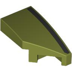 LEGO part 29119pr9997 Slope Curved 2 x 1 with Stud Notch Right with Black Stripe print in Olive Green