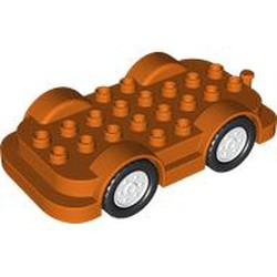 LEGO part 24911c03 Duplo Car Base 4 x 8 with Four Black Wheels and White Hubs in Reddish Orange