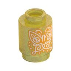 Brick Round 1 x 1 Open Stud with Orange Butterfly Print