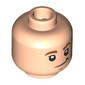 Minifig Head Merry, Dark Orange Eyebrows, Lopsided Smirk / Open Mouth Scared, Dark Bluish Grey Scratches