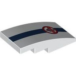 LEGO part 93606pr0024 Slope Curved 4 x 2 No Studs with  Dark Blue Stripe, Red Cobra Badge print in White