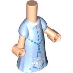 LEGO part 65203pr0015 Microdoll Body Long Dress Bright Light Blue with Dark Azure Crustal, White Flowers print in Light Nougat