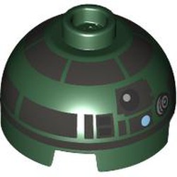 LEGO part 3262pr0004 Brick Round 2 x 2 Dome Top with print in Earth Green/ Dark Green