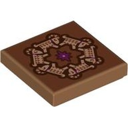 LEGO part 3068bpr9287 Tile 2 x 2 with Dark Purple Star, Tan Circling Goats print in Medium Nougat