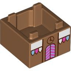 LEGO part 2821pr0001 Container Box 2 x 2 x 1 with Gingerbread House, Dark Pink Doors, Clock print in Medium Nougat