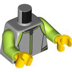 LEGO part 973c18h01pr0003 Torso, Lime Arms, Yellow Hands with print in Medium Stone Grey/ Light Bluish Gray