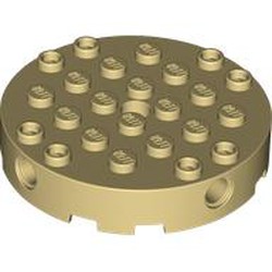 LEGO part 18897 Brick Round 6 x 6 with 4 Side Pin Holes and Center Hole in Brick Yellow/ Tan