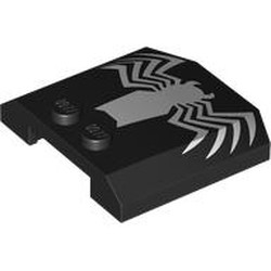 LEGO part 45677pr0028 Slope Curved 4 x 4 x 2/3 Triple Curved with 2 Studs with White Spider Print in Black